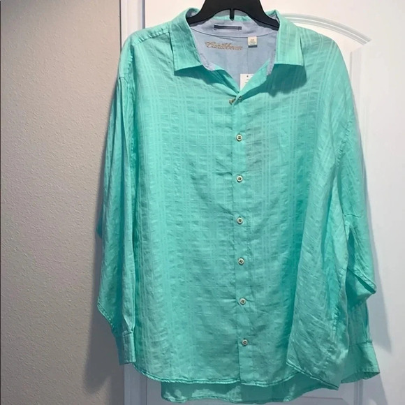 Roundtree & Yorke Caribbean Linen Shirt Green New - Picture 1 of 9